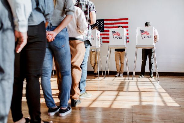 People waiting in line to vote