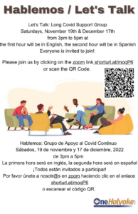 A flier for a long-COVID support group that says "Hablemos/Let's Talk"
