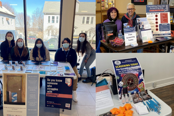 collage of gambling disorder screening at various events in Massachusetts