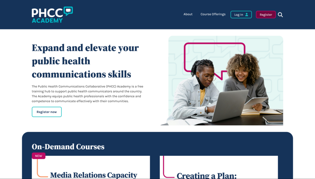 Screenshot of the PHCC Academy website